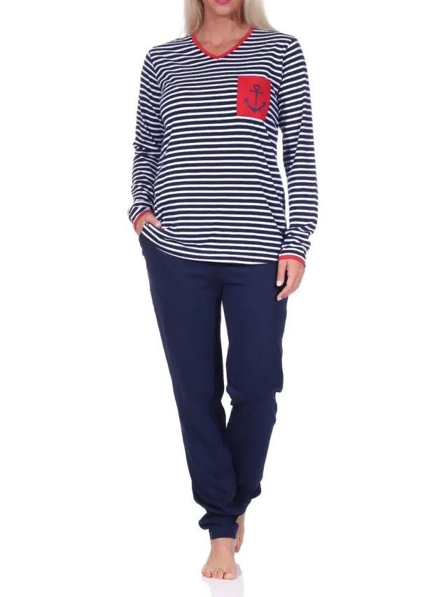 Normann Damespyjama in maritieme streeplook en anker als motief - ook in oversized marine