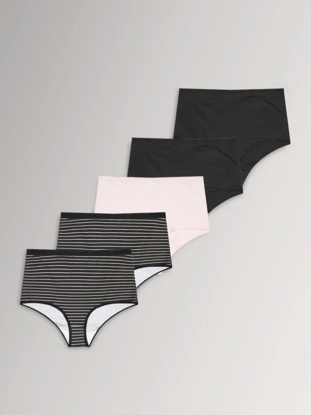 Yours Yourset 5Pack Zwarte En Roze Maxislips Met Strepenprintsize 42-44 Black
