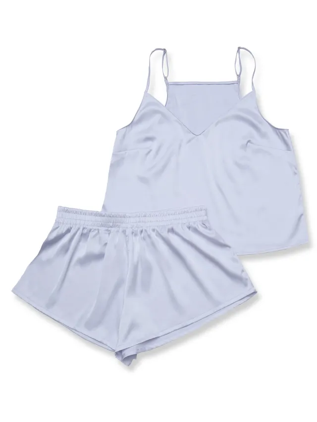 ESOTIQ Jelly - Damespyjamaset met sokken - Satijnen top en korte broek - Lichtgrijs