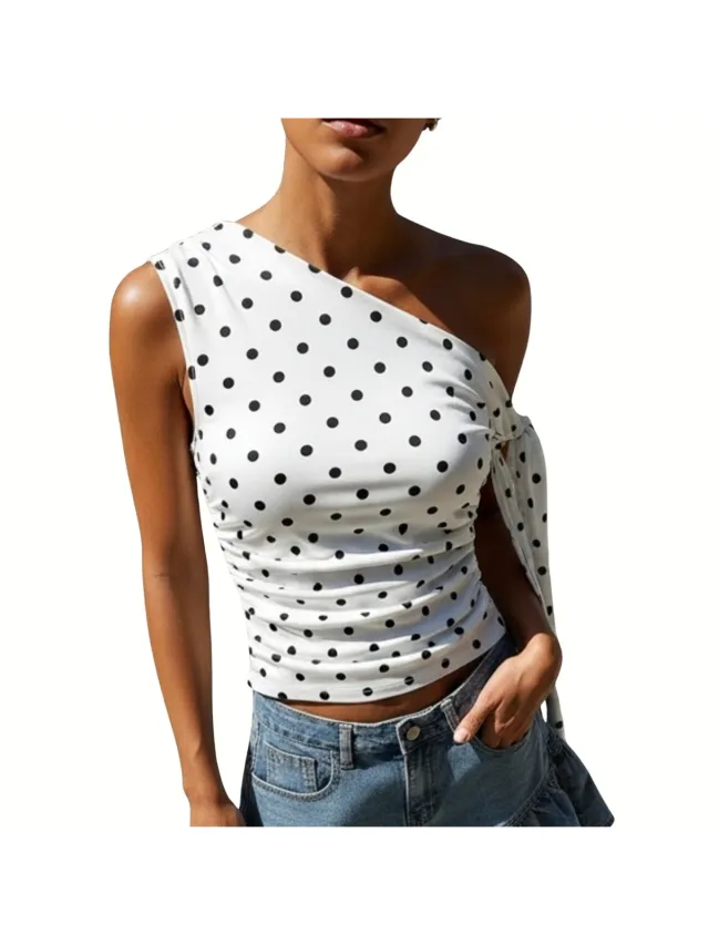 Currero Topje Dames Polkadots - Mouwloze Top - Singlet - Kleding - Shirt - Blouse - Kort - Volwassen - Wit