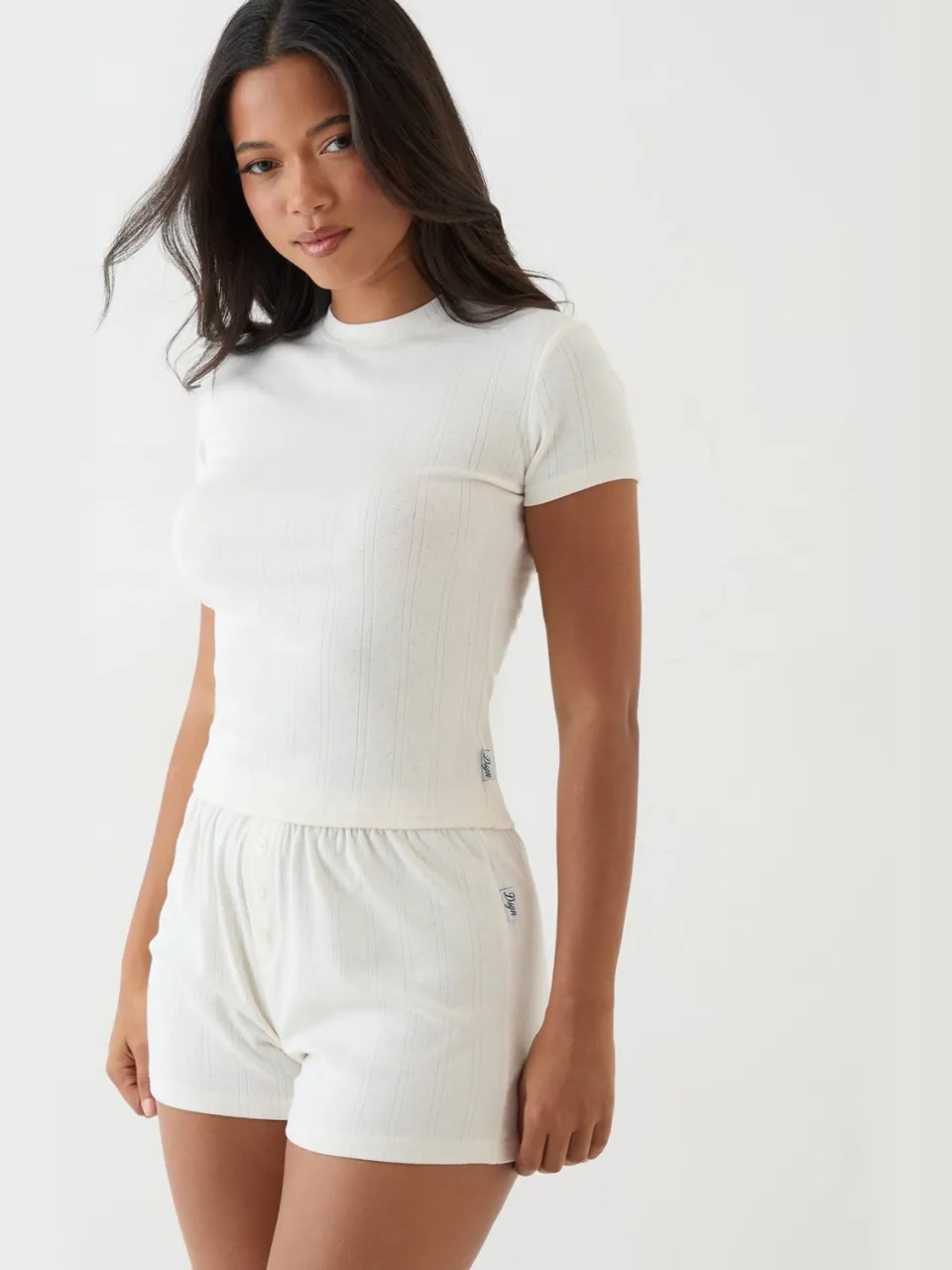 DSGN Studio Dames Dsgn Studio Pointelle Getailleerd T-shirt Crème