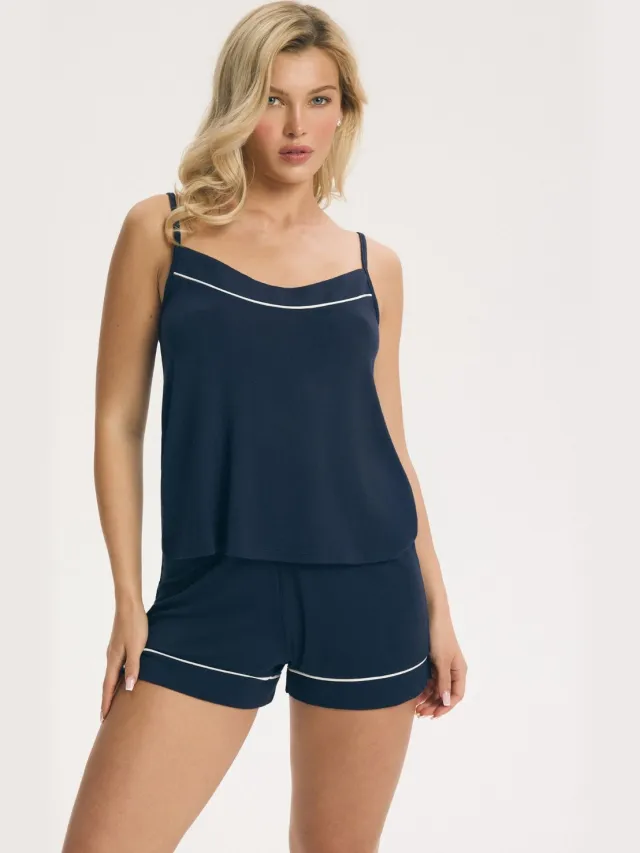 ESOTIQ Patrice - Damespyjamaset - Viscose - Donkerblauw