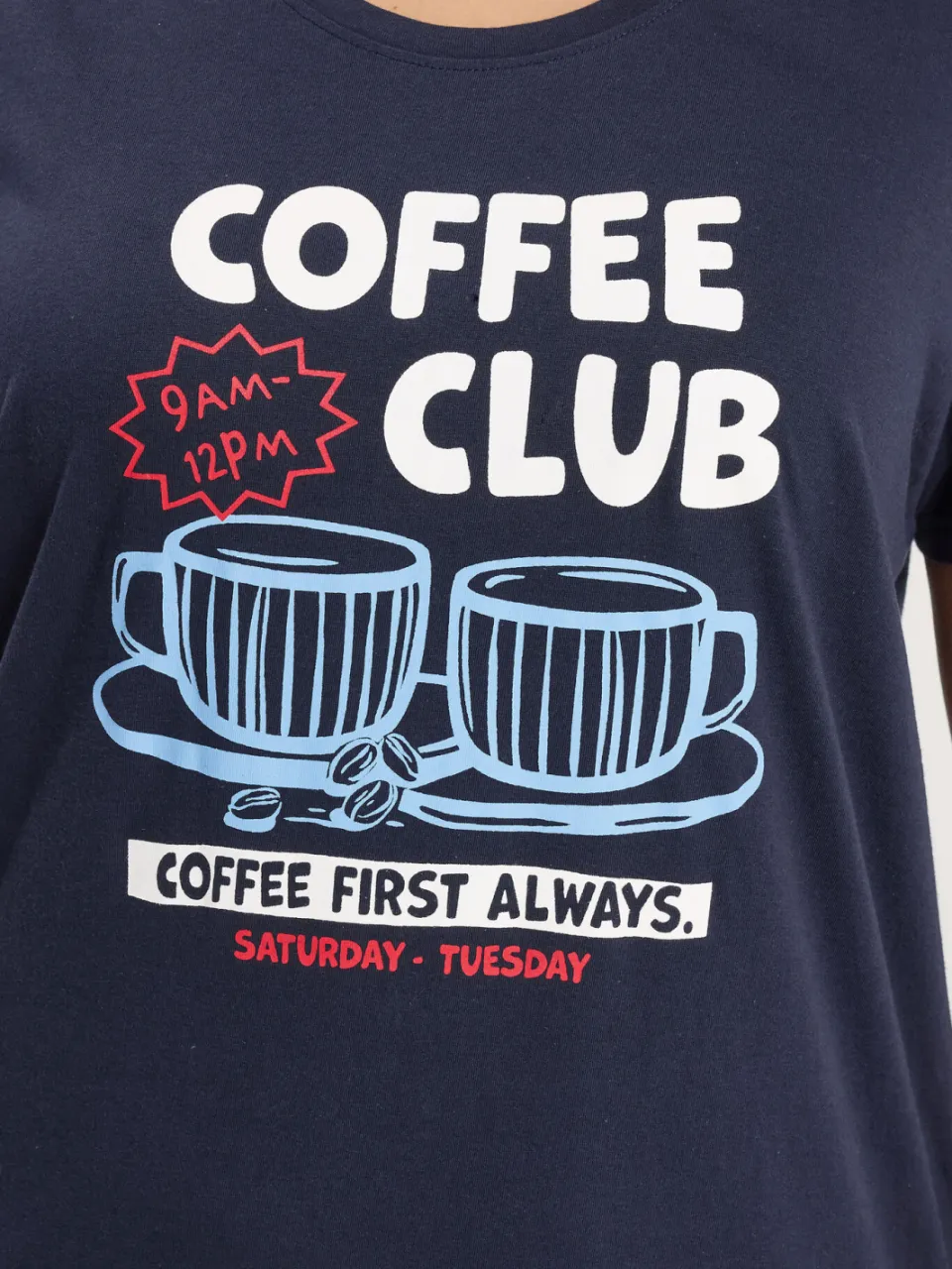 Yours Navy Blauwe 'Coffee Club' Nachthemd Met Lange Achterkant-60, foto 4
