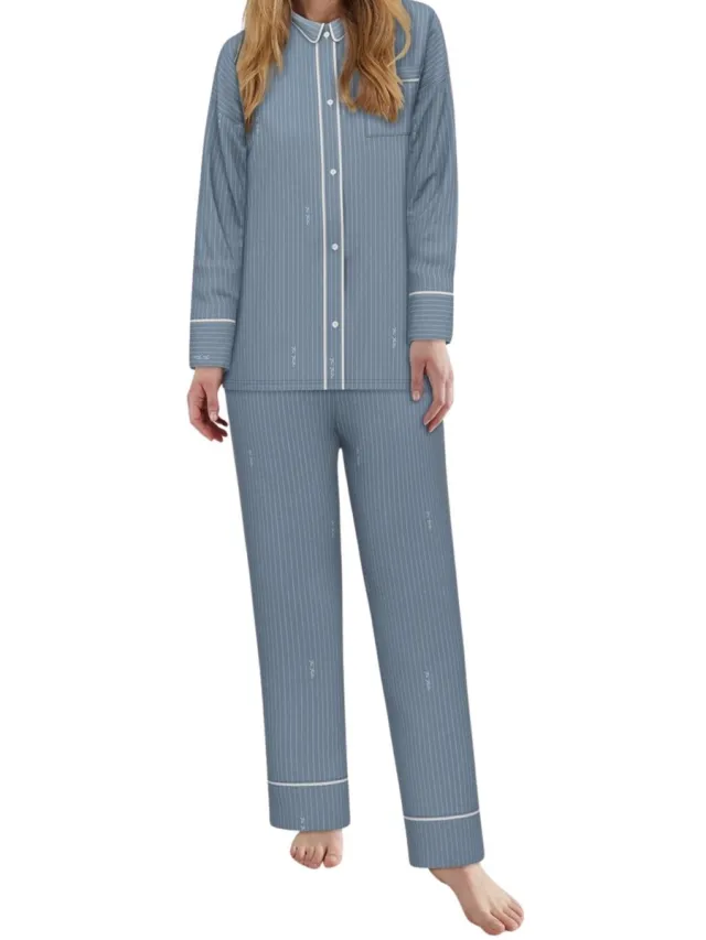 Tom Tailor Pyjamaset met gestreept patroon - blue-medium-vertical stripe