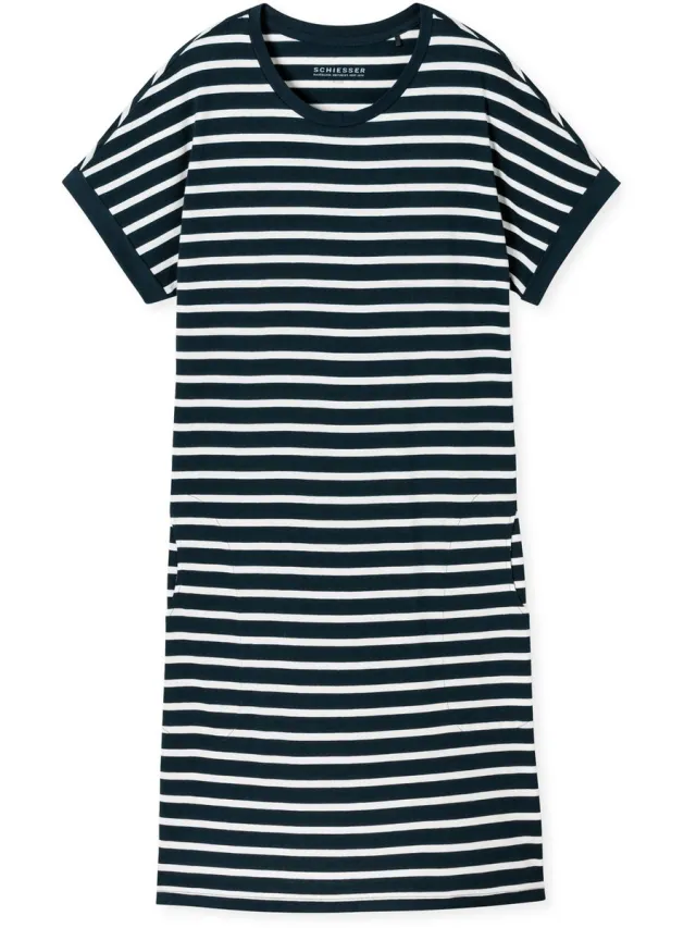 Schiesser Dames Nachthemd korte mouw Casual stripe - Dblw - 50 - Blauw