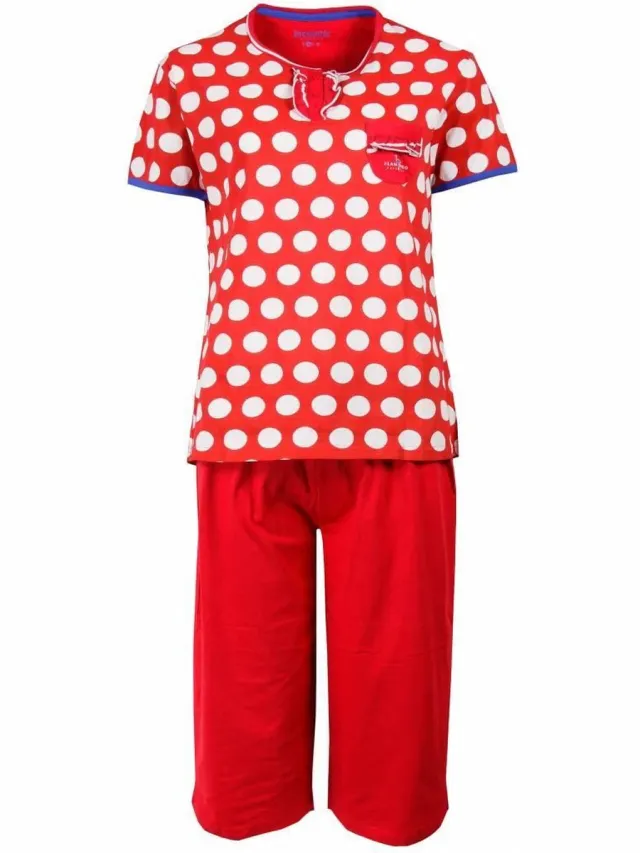 Irresistible Dames Pyjama - 3/4 Broek - Polo Sluiting - Rood