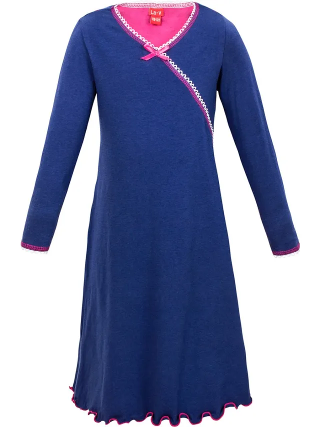 La V Meisjesnachthemd V hals Donkerblauw 140-146