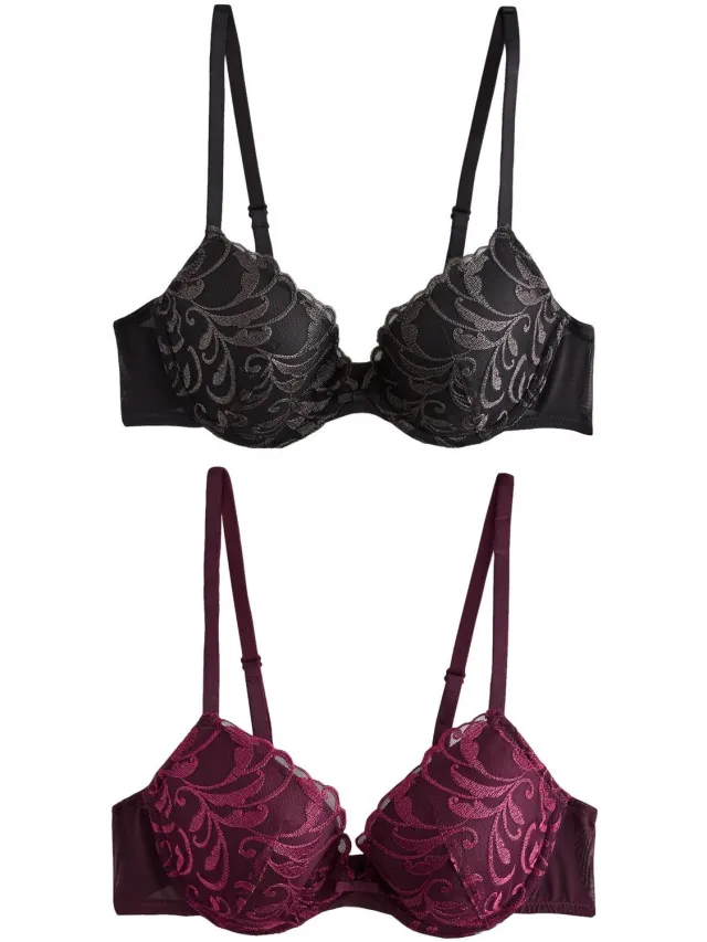 Next Dames - Set van 2 push-up beha's met borduursels en vulling - Zwart