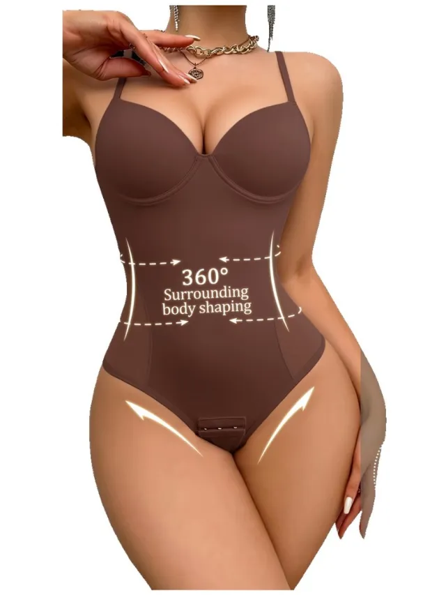 Currero Bodysuit Dames - Shapewear - Bodystocking - Corrigerende Body - Ingebouwde BH - Vormgevend & Afslankend Effect - Cacao Bruin