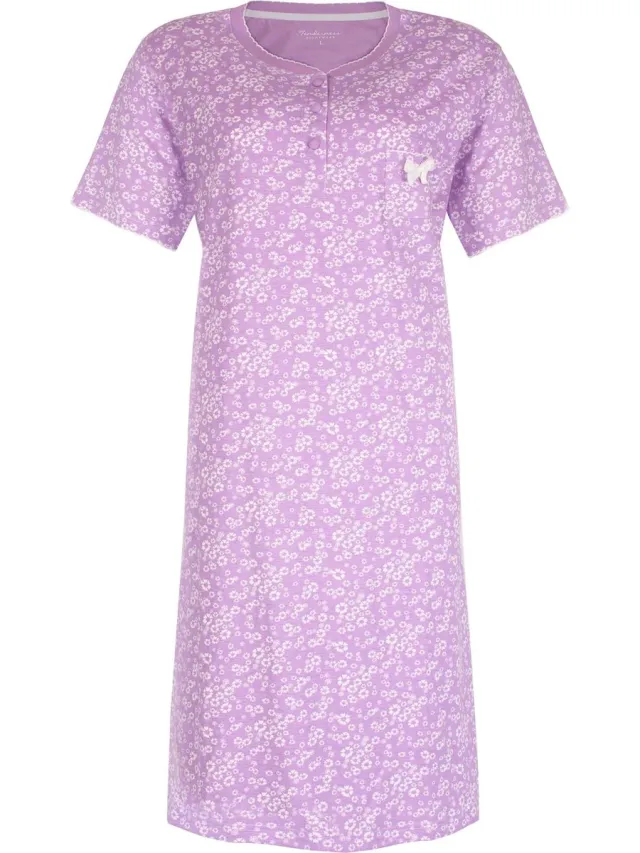 Tenderness Dames Nachthemd - Slaapkleed - Bloemenprint - 100% Katoen - Licht Paars