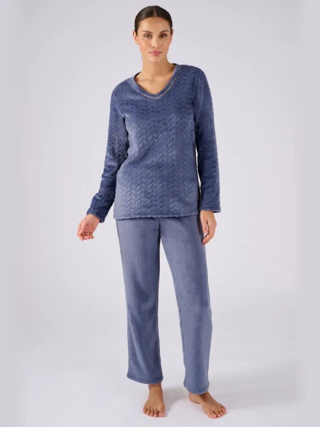 Damart Thermolactyl pyjama van getextureerd breisel - Dames - Blauw - 46-48 (L)