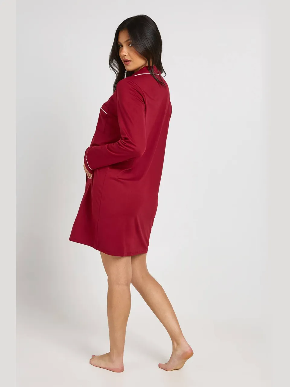 boohoo Dames Zwangerschapsnachthemd Met Paspeldetail bordeaux rood, foto 2