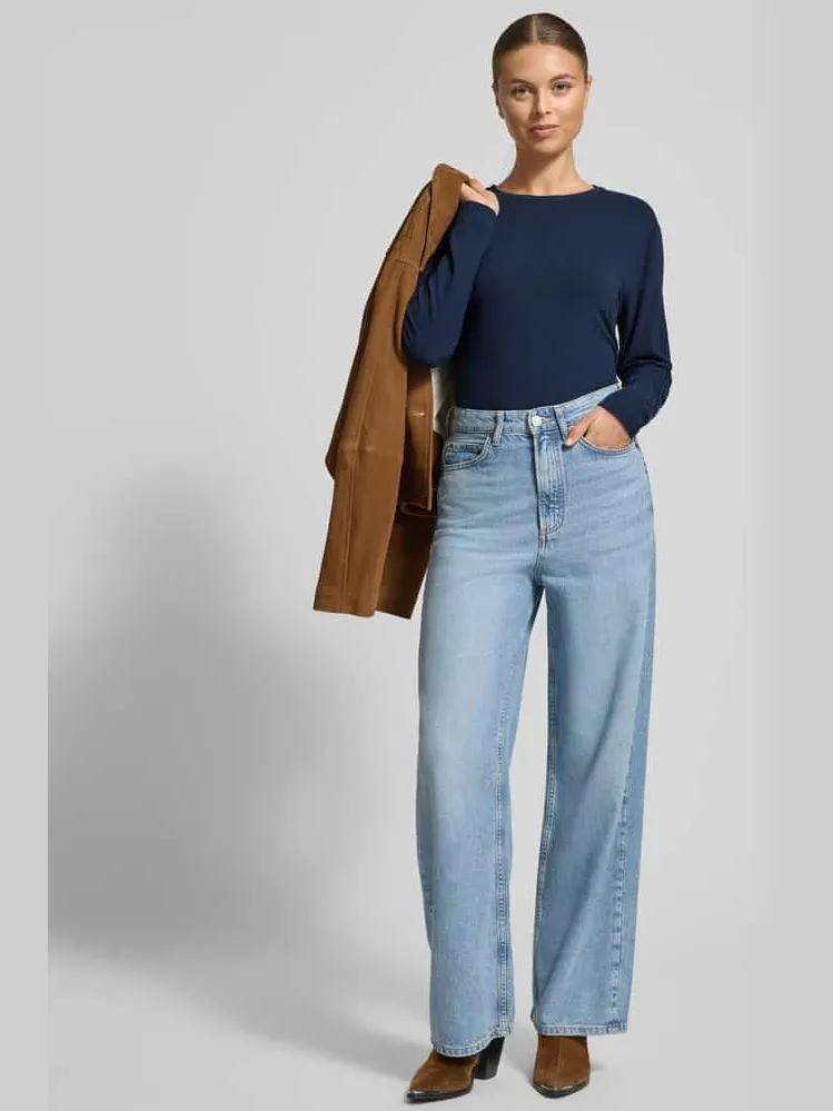 SKINY Shirt met lange mouwen en geribde ronde hals Donkerblauw