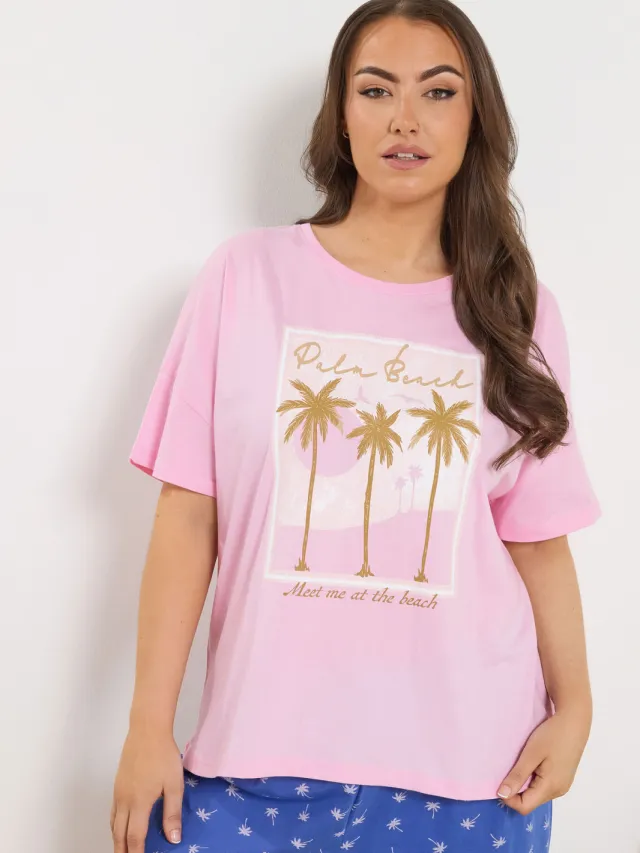 Yours Roze Pyjamatop Met 'Palm Beach' Slogan-60 Pink