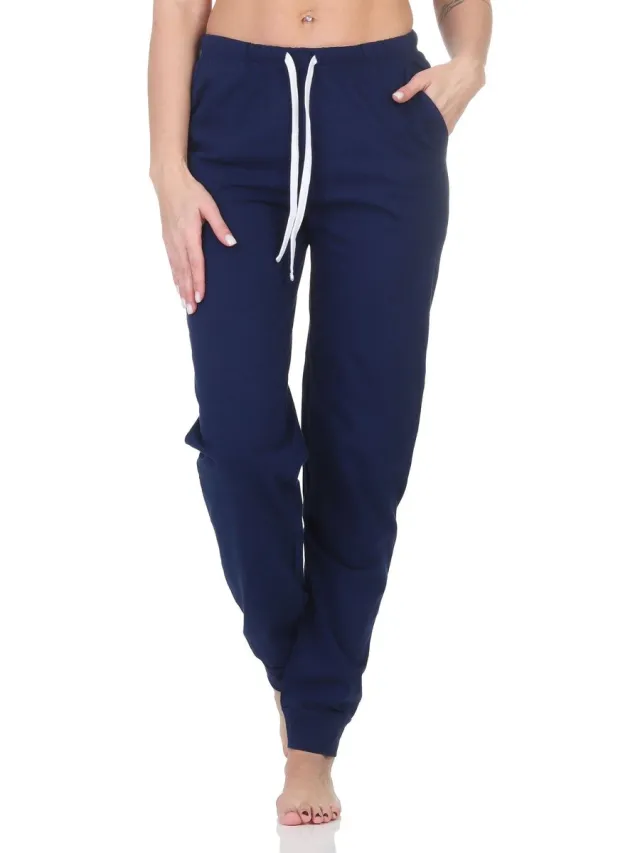 Normann Dames pyjamabroek lang mix & match in effen kleur - perfect te combineren marine