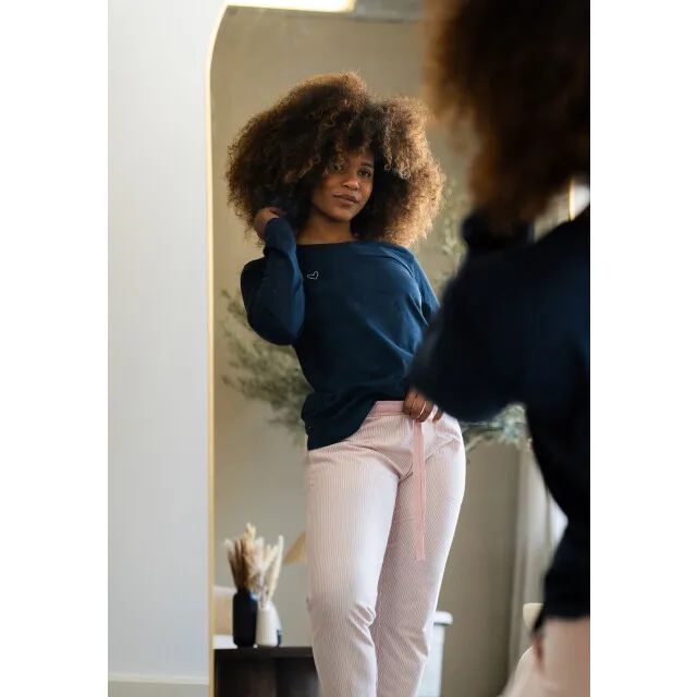 By Louise Essential dames pyjama set lang katoen blauw Veelkleurig
