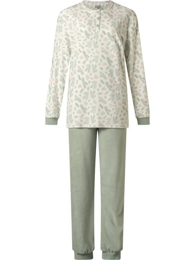Cocodream Quality Cocodream dames pyjama velours - Dennentak all-over - mint Mint, all-over