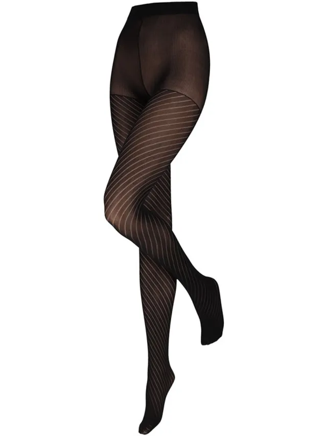 Sarlini Panty met diagonaal strepenpatroon zwart