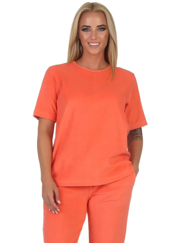 Normann Badstof Dames pyjama shirt met korte mouwen mix & match orange