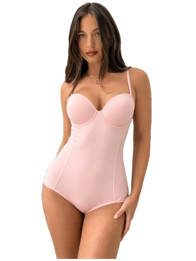 Currero Bodysuit Dames - Shapewear - Bodystocking - Corrigerende Body - Ingebouwde BH - Vormgevend & Afslankend Effect - Roze