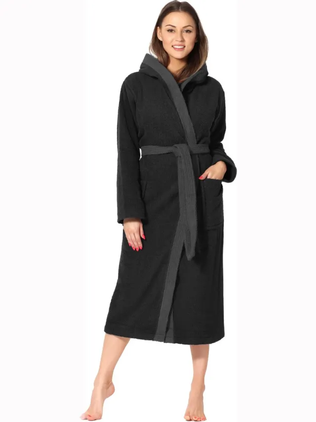 Ladeheid Dames met Capuchon - Wasmachine bestendig - 100% Katoen - Badstof - Zwart – XL - LA-LA40-191-DG