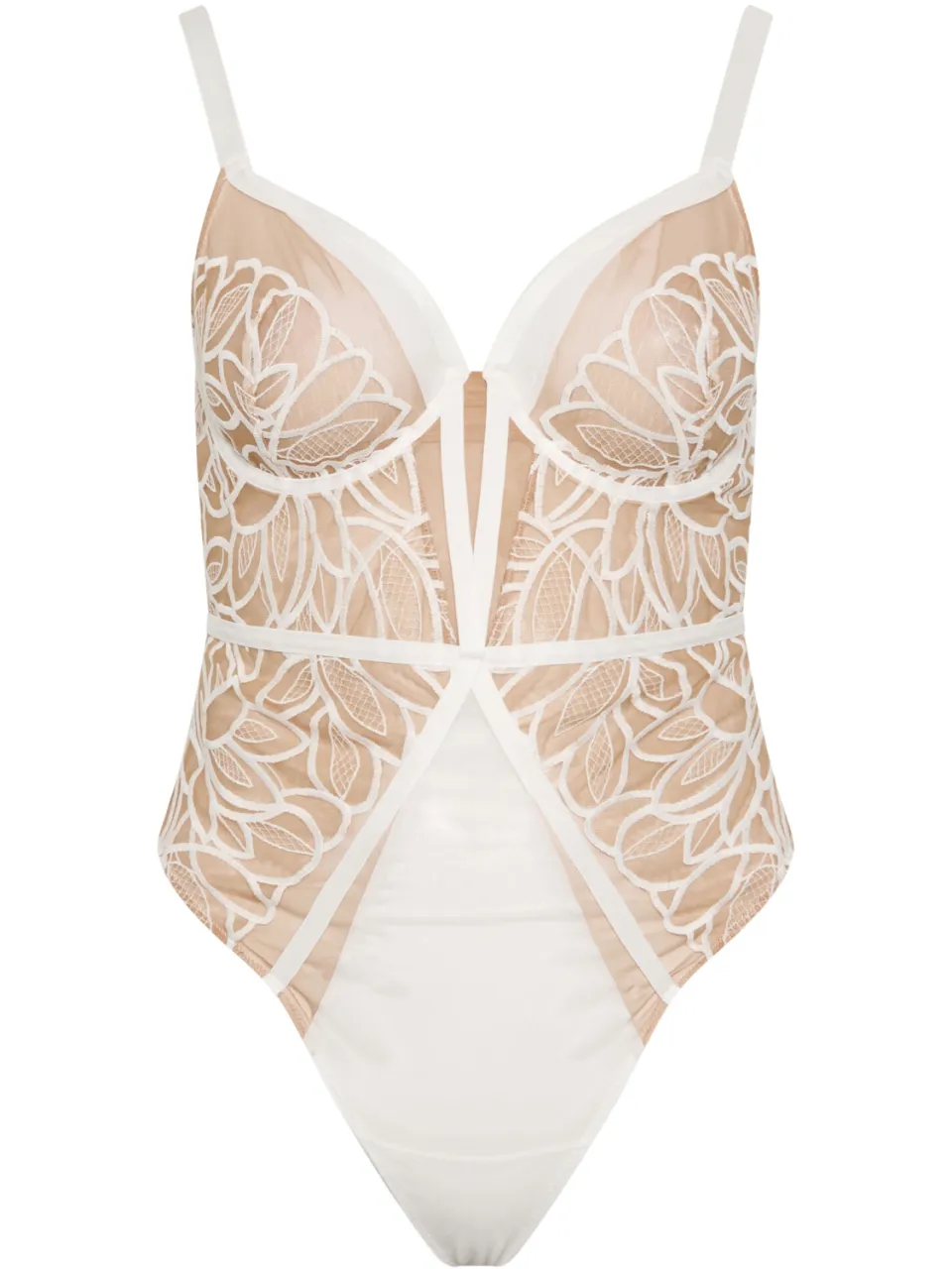 Playful Promises Grote Maten Witte Bodysuit Met Bandjes En Geborduurde Bloemen, foto 2
