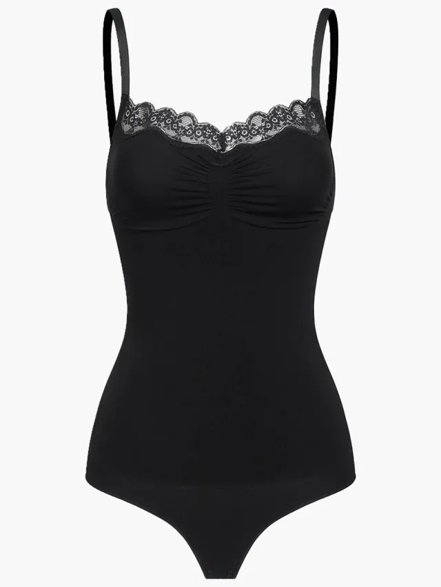 cfab Corrigerende bodysuit met kant - Zwart - XL - Corrigerende Body - Naadlos - corrigerend ondergoed dames