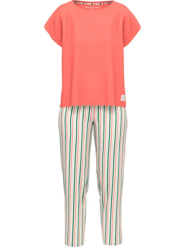Tom Tailor Dames Pyjamaset (7/8) in viscose - Zalm Oranje