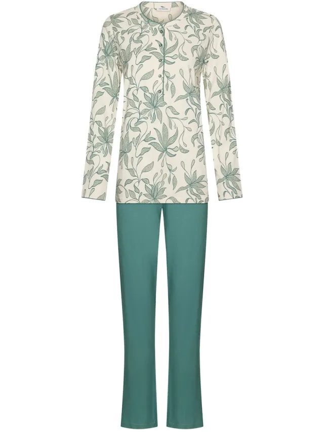 Pastunette Nordic Leaf - Pyjama - Katoen - Wit/Groen