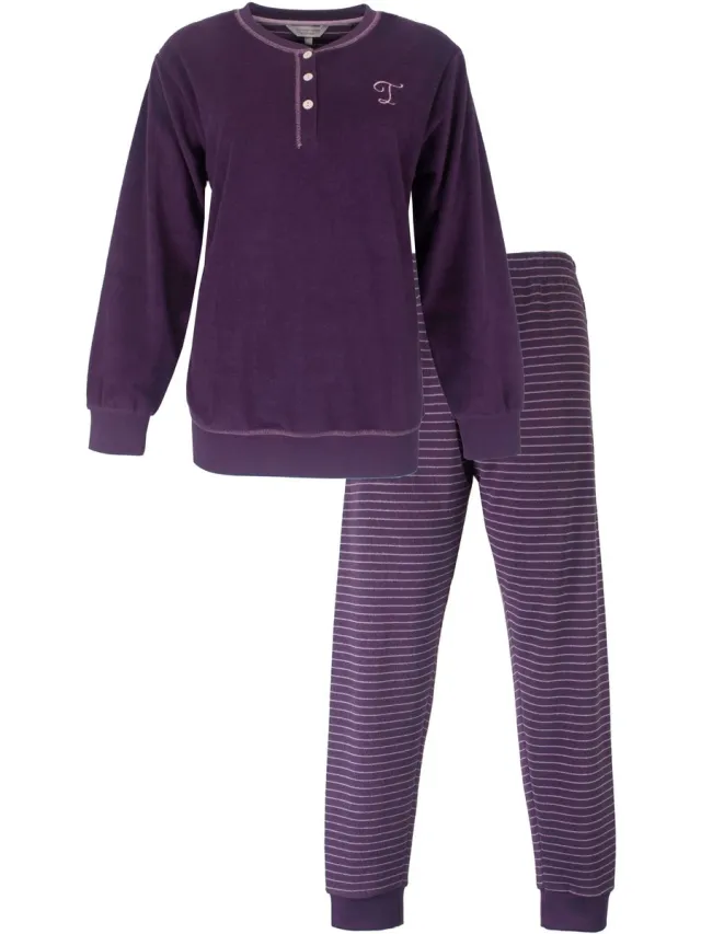 Tenderness Dames Pyjama - Badstof - Lange Mouwen - Paars