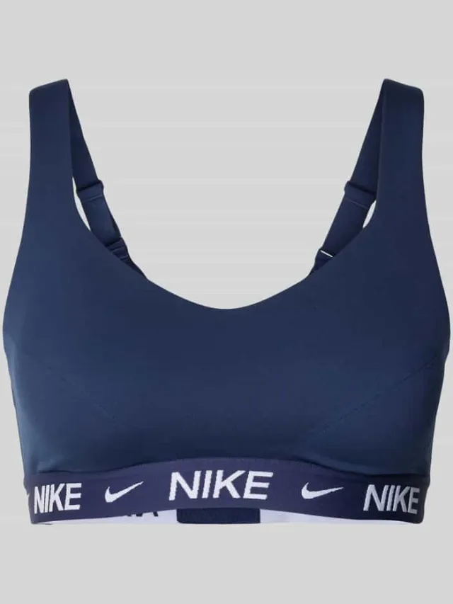 Nike slim fit sport-bh met logodetail model 'Indy' donkerblauw