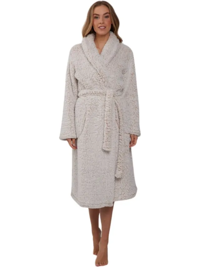 Pastunette Teddy badjas dames - EXTRA dik, lang & warm - Damesbadjas Teddylook - Winter Musthave - Pastunette - lichtbruin - maat L (44-46)