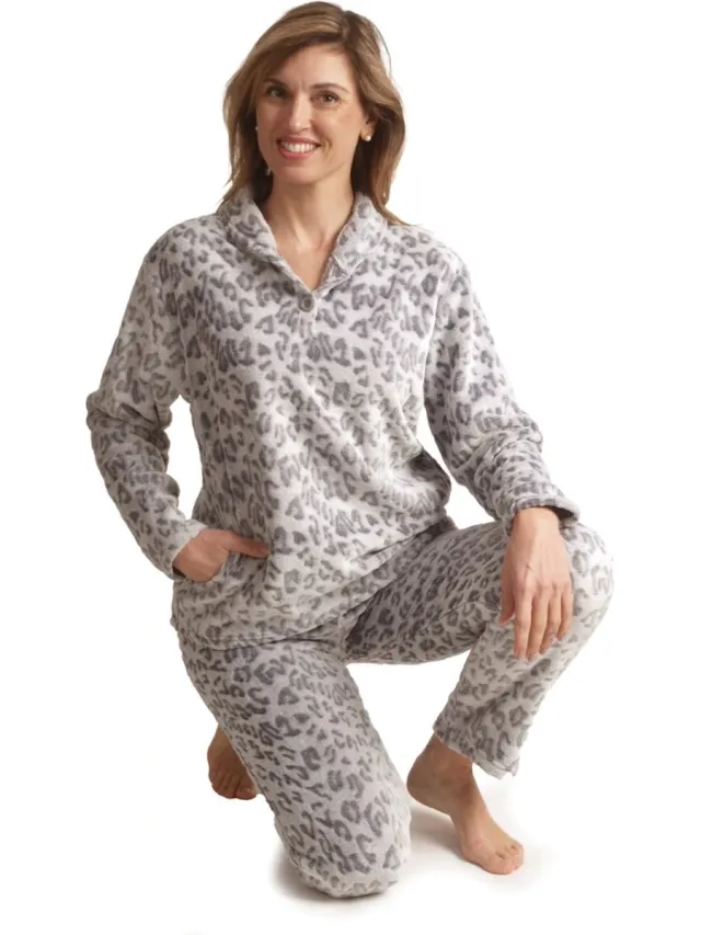 Cocodream Quality Cocodream dames huispak fleece - Panter - grijs Grijs, panter