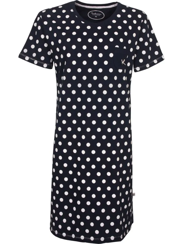 Tenderness Dames Nachthemd - Witte Stippen - Donker Blauw zwart