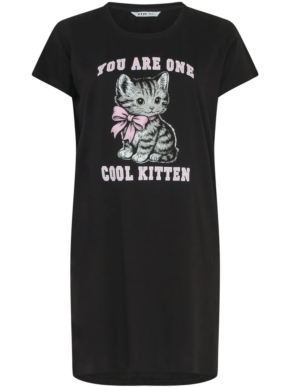 Yours Zwarte 'You Are One Cool Kitten' Nachtjapon Met Verlengde Achterkant-44, foto 4