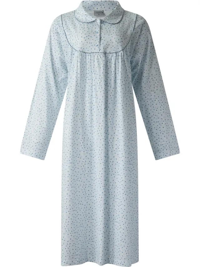 Lunatex klassiek dames nachthemd 224197 - 100% katoen - blauw