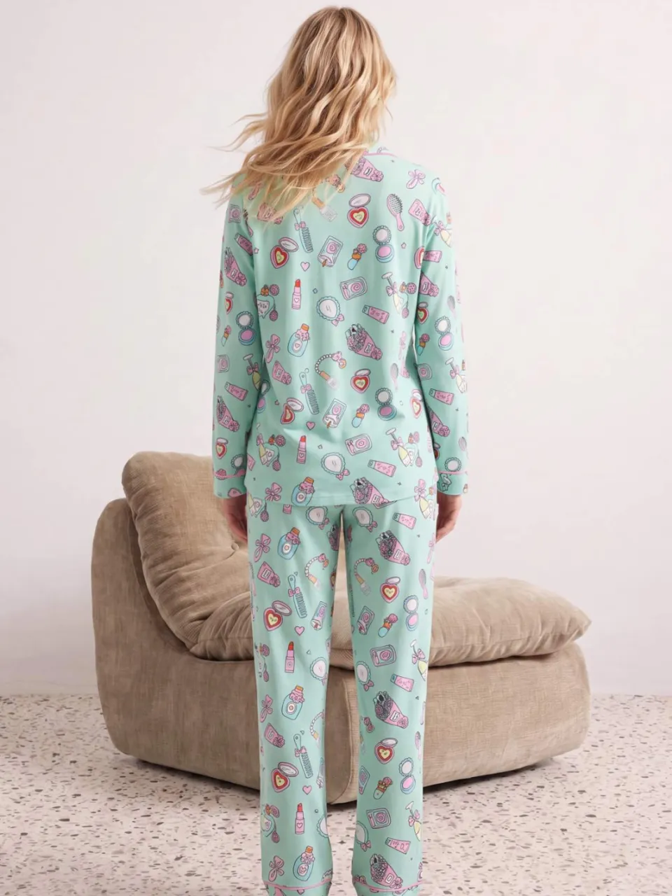 Trendyol TRENDYOLMİLLA Dames 2-pack Turquoise Met grafische print Lang Loungewear Regular fit Pyjama- Sets, foto 2