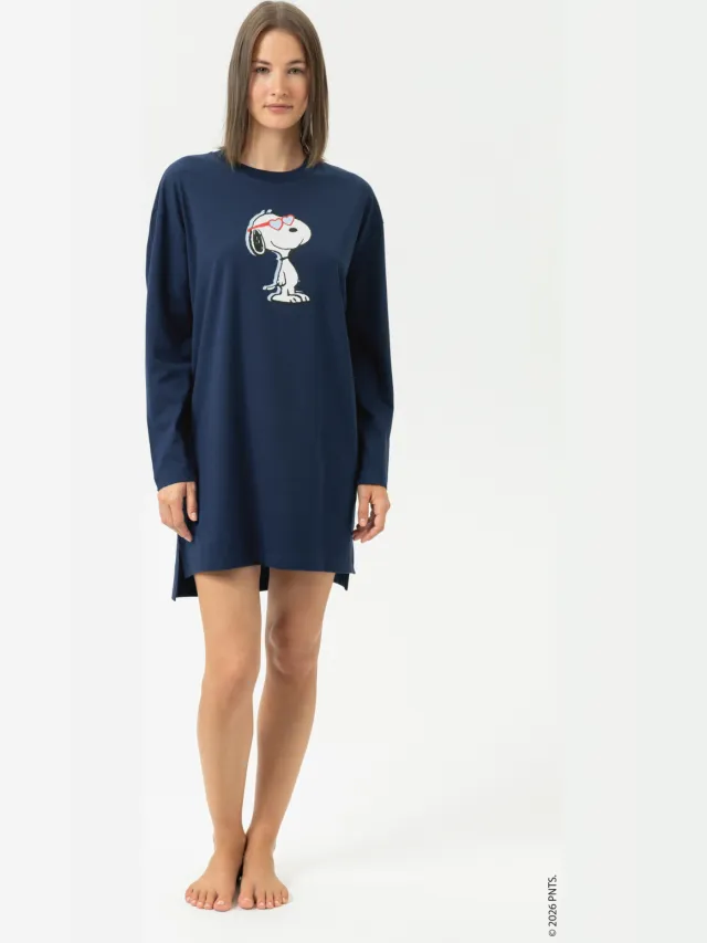 Mey Bigshirt met lange mouwen Serie mey x Peanuts Blue Zodiac blauw
