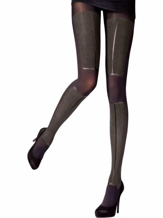 Pretty Polly Sparkle Panel Tights - Black - Silver - One Size - (Eur 36 tot 42) - AUY5 zwart