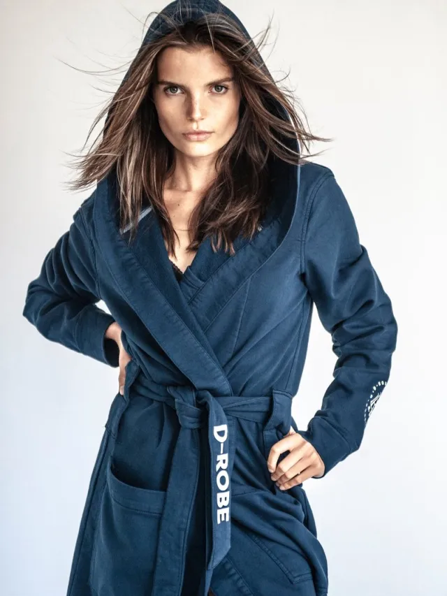 Blauwe badjas D-Robe - capuchon badjas heren - capuchon badjas dames - katoen - unisex - Limited Edition