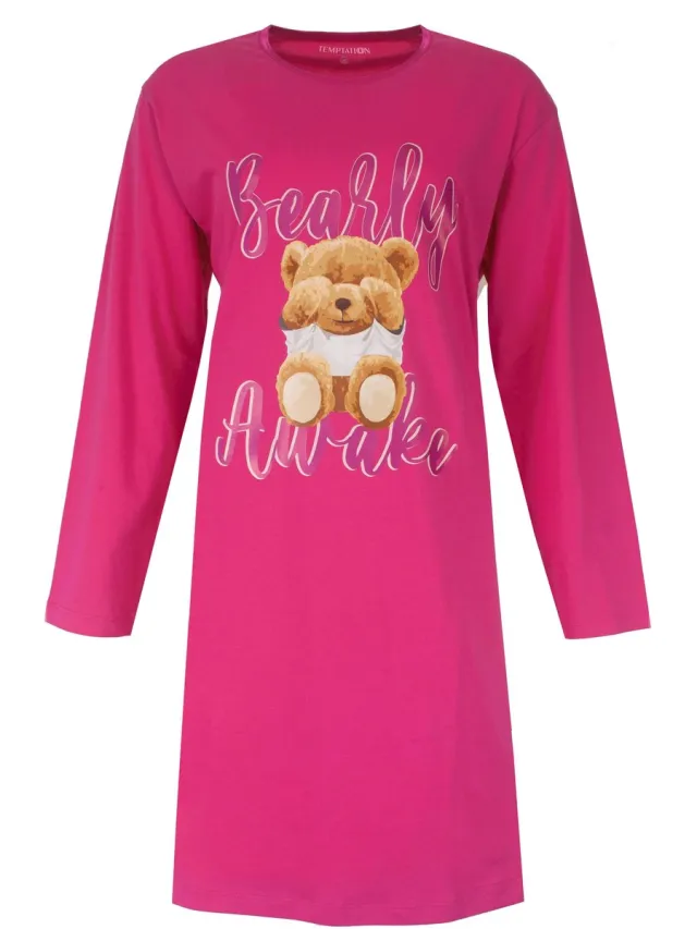 Temptation Dames Big Shirt - Lange Mouwen - Ronde Hals - Fuchsia Roze