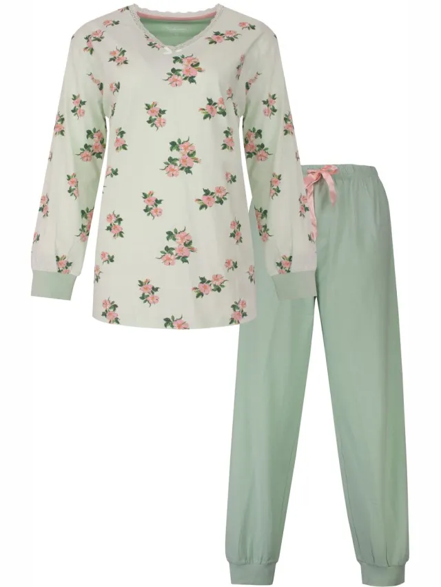 Tenderness Dames Pyjama - Lange Mouwen - Katoen - Groen