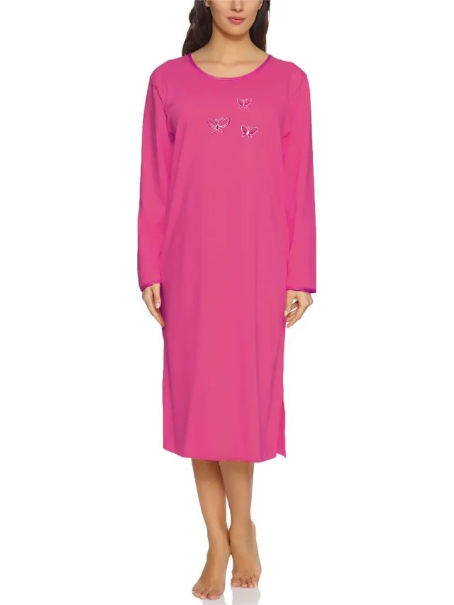 Merry Style Dames Nachtemd - Nachtjapon – Korte mouwen - Katoen – MS-DR-Malwa-ND - Amarant (Lange mouw)
