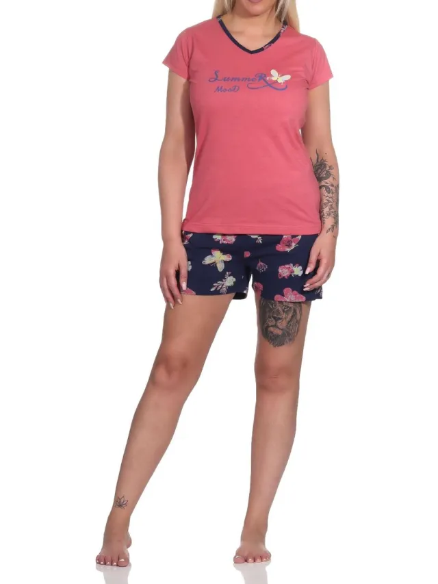 Normann Geweldige dames shorty pyjama met korte mouwen en vlindermotief - ook in overmaten rot