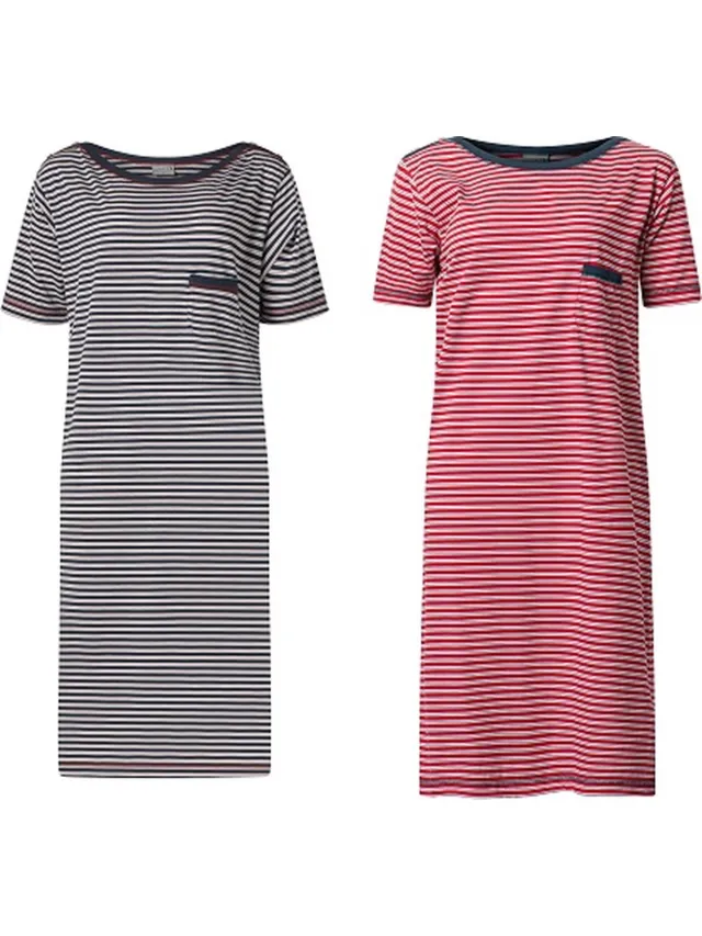 Lunatex 2 dames nachthemden korte mouw 224150 - navy en rood blauw en rood