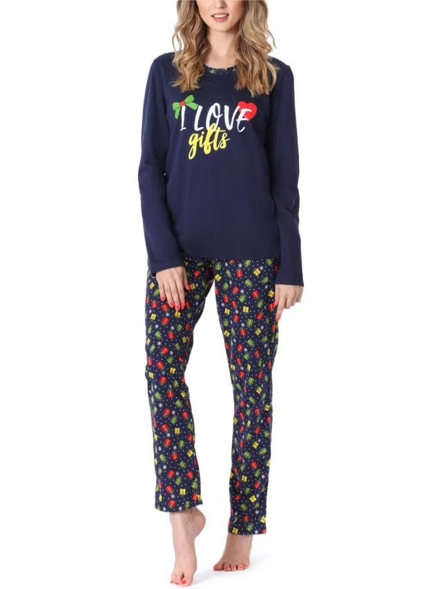 Merry Style Dames Pyjama - Lange mouwen - Lange broek - Katoen - MS-MS10-169-PJ - Marine Cadeau
