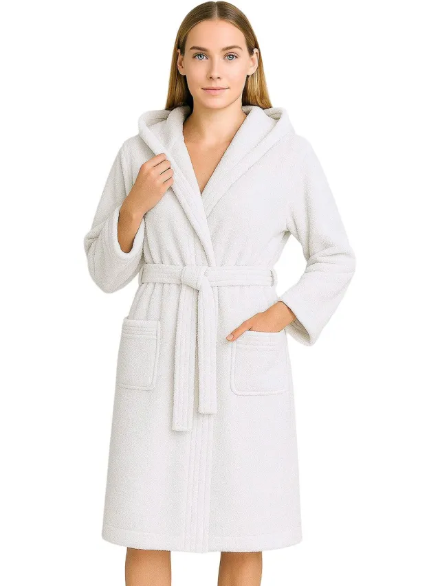 BARBONS Badjas Dames - Katoen met Capuchon - Oekotex - Wit