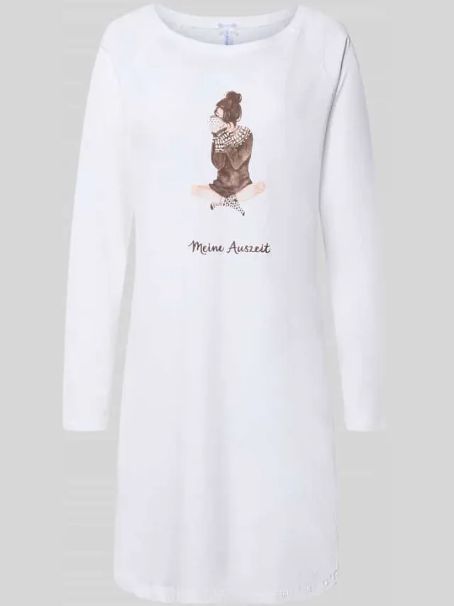 LOUIS & LOUISA Oversized nachthemd van puur katoen model 'Meine Auszeit' Wit