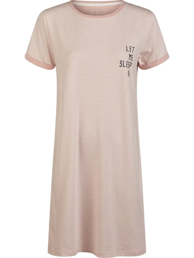 By Louise Essential Dames Nachthemd Korte Mouw Gestreept Roze