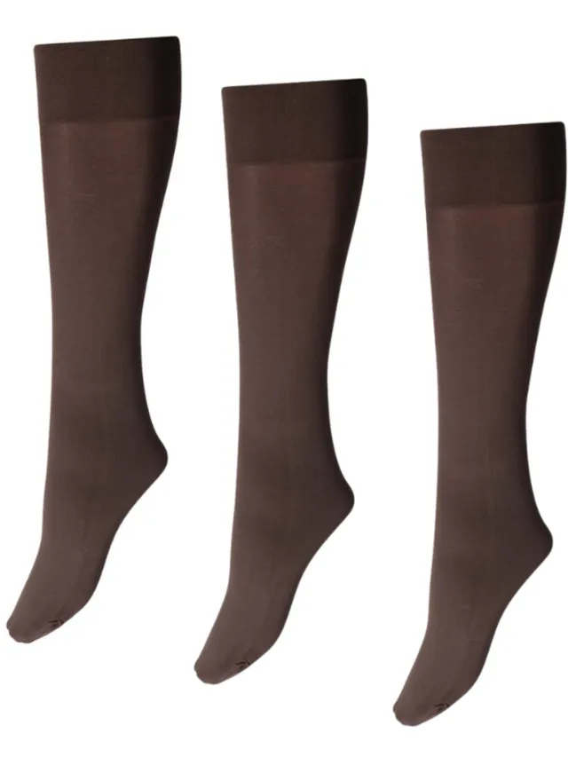 Marianne Dames Kneehighs Panty - 60Den - 3-Pack - Maat One Size - Chocolate Chocolade